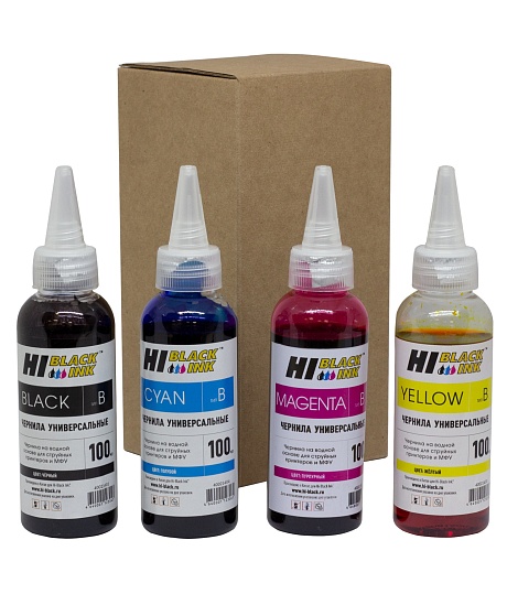 Комплект универсальных чернил Hi-Black для Brother (тип B), на водной основе, 4 цвета (4х100 мл.)